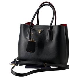 Prada Saffiano Double Tote Bag Shoulder Bag Black Black