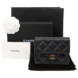 Chanel Classic Small Caviar Flap Wallet Black Black
