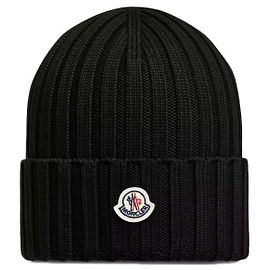 Moncler Gorro de lã com patch de logótipo Preto