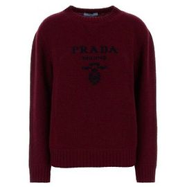 Prada Kaschmir-Pullover mit Logo und Rundhalsausschnitt Rot
