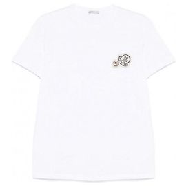 Moncler Baumwoll-T-Shirt mit doppeltem Logo-Patch Weiß