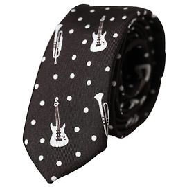 Dolce & Gabbana Corbata ajustable de seda con estampado de guitarra negra Negro