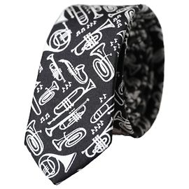 Dolce & Gabbana Corbata ajustable de seda con estampado de trompeta negra Negro