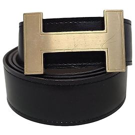Hermès Reversible Leather Gold Buckle Belt Golden