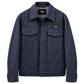 Fendi Logo Patch Navy Denim Shirt Jacket Blue