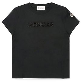 Moncler Camicia a maniche corte nera con patch logo ricamato Nero