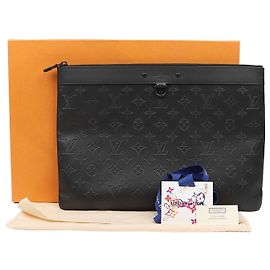 Louis Vuitton Monogram Shadow Leather Pouch Clutch Bag Black Multiple colors