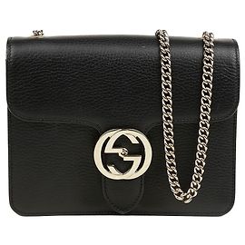 Gucci Borsa a catena Small Interlocking GG Nero Oro Nero