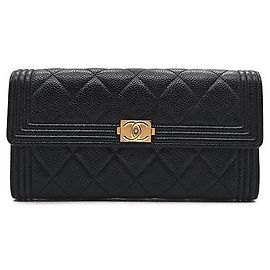 Chanel Caviar Flap Boy Long Wallet Black