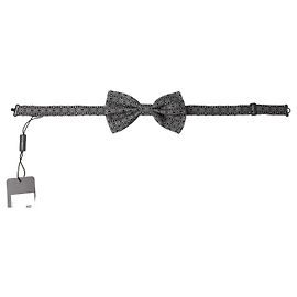 Dolce & Gabbana Black White Pattern Adjustable Neck Papillon Bow Tie Black