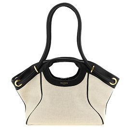 Balmain Bolso Tote de Algodón Bicolor Negro