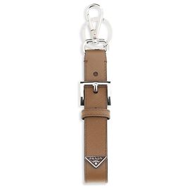 Prada Brown Calf Leather Bos Taurus Keychain Brown