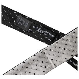 Dolce & Gabbana White Black Patterned Silk Adjustable Men Necktie Tie Black