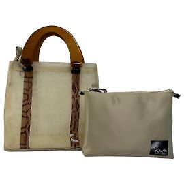 Autre Marque Vintage Kansai Yamamoto Structured Mesh Top-Handle Bag Late 1990s Cream Brown Beige