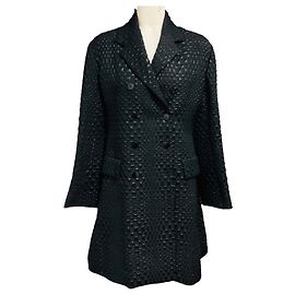 Jean Paul Gaultier Black Double Breasted Shimmer Jacquard Coat Black