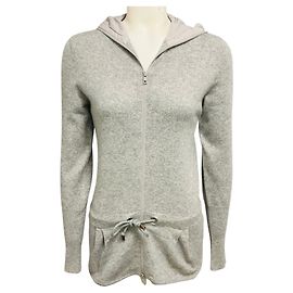 Pull en maille cachemire à capuche et fermeture éclair Brunello Cucinelli Gris chiné avec cordons de serrage Gris
