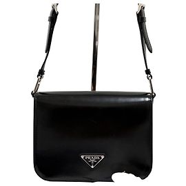 Prada Bolsa de ombro e tiracolo com logótipo triangular escovado Preto Preto