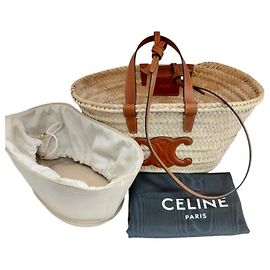 Céline Mini Panier Rattan Trionf Raffia Medium Classic Leaf Tote Bag Tan Brown
