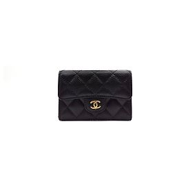 Chanel Caviar Card Holder Black Leather Black