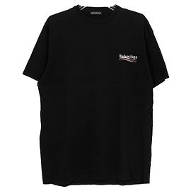 Balenciaga Wave Logo Baumwoll-T-Shirt Schwarz Schwarz