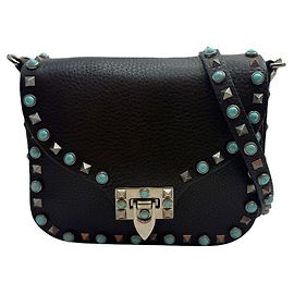 Valentino Borsa a tracolla Rockstud Turquoise Rolling Flap Small Nero