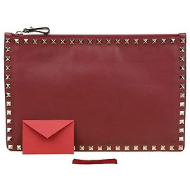 Valentino Rockstud Clutch Brown Leather Brown
