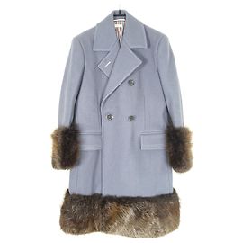 Thom Browne Women's Beaver Fur Double-Breasted Wool Coat Brown