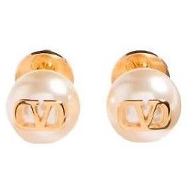 Valentino V Logo Perlenohrringe Gold Weiß