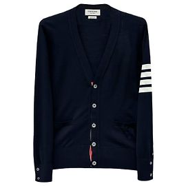 Thom Browne Diagonal Stripe Wool Cardigan Blue