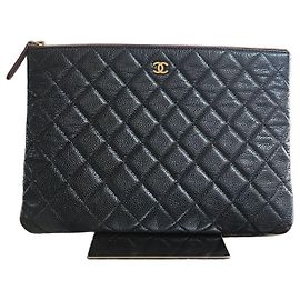 Chanel Clutch Caviar Black Leather Gold Hardware Black