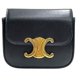 Céline Mini Cloud in vitello lucido nero Nero