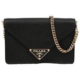 Prada Borsa a tracolla e spalla con logo Triangle e catena Marrone