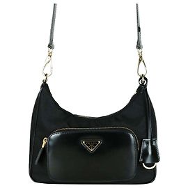 Prada Borsa a tracolla e spalla in nylon spazzolato Marrone