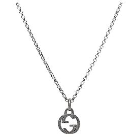 Gucci Collier entrelacé noir et argent Argenté