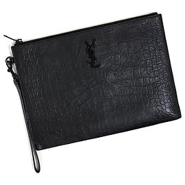 Autre Marque Monogram Leather Strap Clutch Bag Black Black