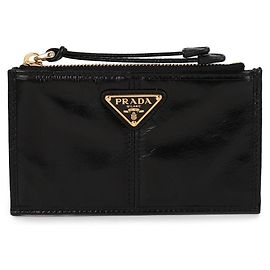Prada Triangle Logo Zip Card Holder Black