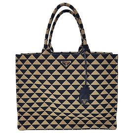 Prada Saco Tote em Jacquard com Bordado de Símbolos e Logótipo Triangular Preto