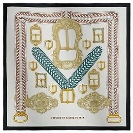 Hermès Lenço de seda para mulher Tsar's Borders and Ribbons Branco