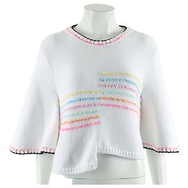 Chanel Haut en maille à manches courtes Blanc