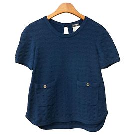 Chanel COCO Bouton Manches Courtes Tricot Navy Bleu