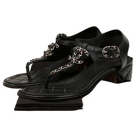 Chanel Classic CC Gold Chain Strap Sandals Golden