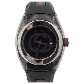 Gucci Black SYNC Interlocking Rubber Unisex Quartz Watch Black