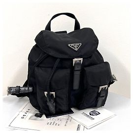 Prada Nylon Triangle Logo Backpack Small Black Black