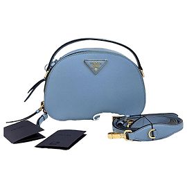 Prada Bolsa de ombro e tiracolo Odette em couro Saffiano com logótipo triangular Azul