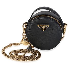 Prada Black Saffiano Mini Round Top Handle Crossbody Bag Black