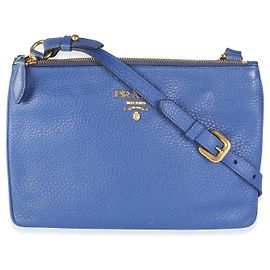 Bolsa Tiracolo Prada Bluette Vitello Phenix Double Zip Azul