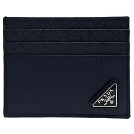 Prada Card Case Saffiano Navy Triangle Logo Open Style Blue