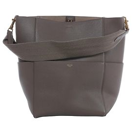 Céline Bolsa de Ombro Bucket Celine Sangle em Couro Cinza Cinza