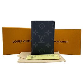 Louis Vuitton Monogram Eclipse Canvas Pocket Organiser Card Holder Black Grey Wallet Brown