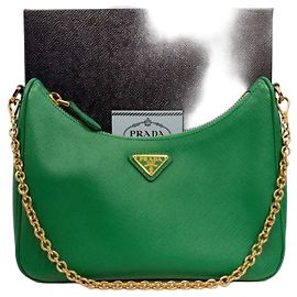 Prada Bolsa Hobo Reedition em couro Saffiano e Tessuto com corrente Verde